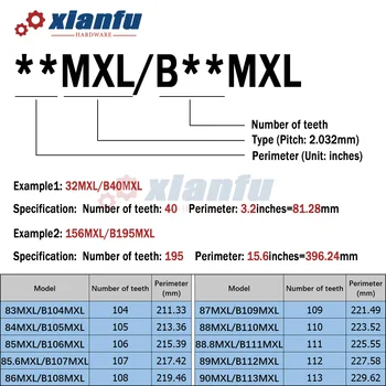 MXL Laiko juosta Width6/10mm B104MXL B105MXL B106MXL B107MXL B108MXL B109MXL B110MXL B111MXL B112MXL B113MXL Pikis 2.032 mm Gumos Nuotrauka 5