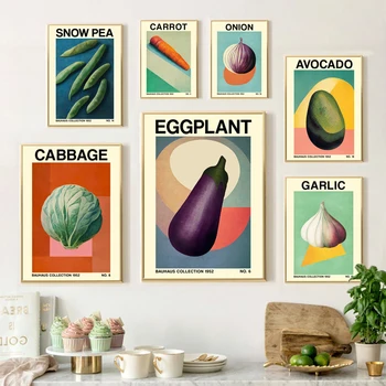 Svogūnai Daržovių fonai Retro Veganų ir Vegetarų, Plakatai Bauhaus-Įkvėptas Botanikos Drobės Tapybos Valgomasis Kambarys Sienų Dekoras Nuotrauka 0